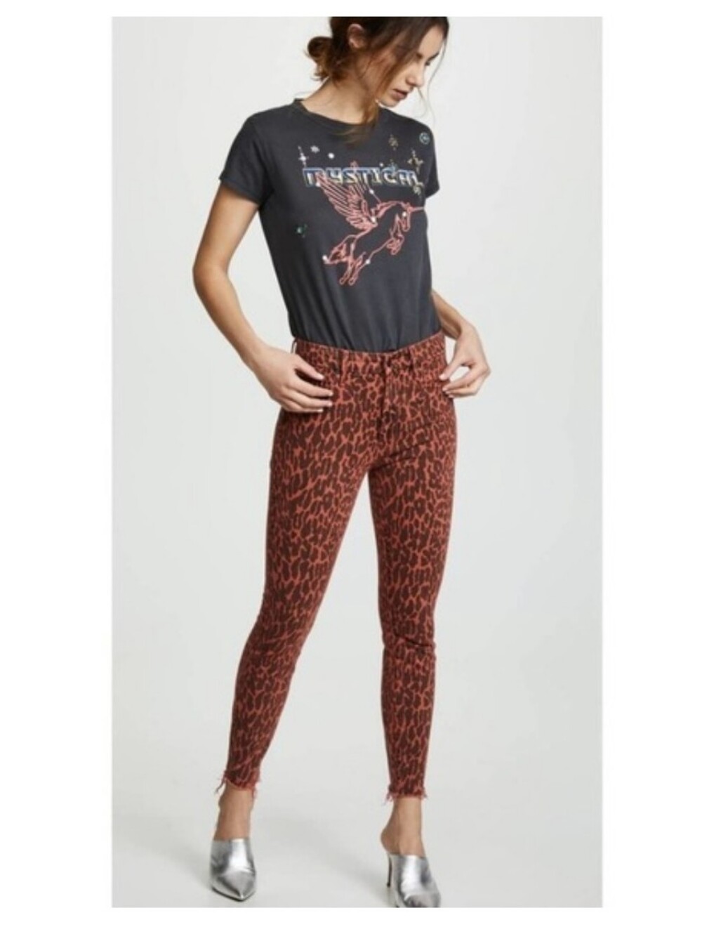 NWT Mother High Waisted Looker Ankle Fray Jeans In Animal Atraction